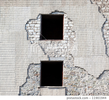 Brick wall of old destroyed house 11901944