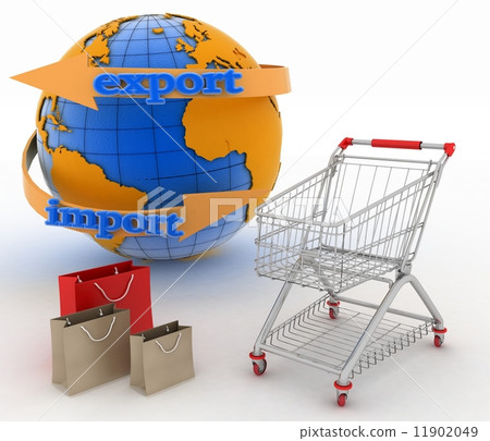 Shopping cart with a globe. Direction concept Shopping cart with a globe. Direction concept 11902049