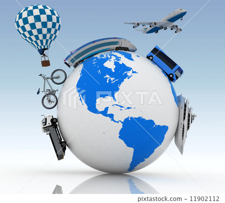 Types of transport on a globe. Concept of international tourism. Types of transport on a globe. Concept of international tourism. 11902112
