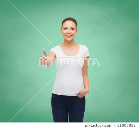 smiling young woman in blank white t-shirt smiling young woman in blank white t-shirt 11903882