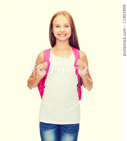 smiling teenage girl in blank white tank top 11903909