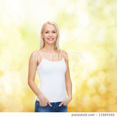 smiling woman in blank white t-shirt 11904389
