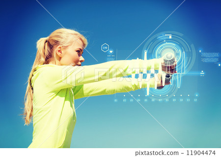 sporty woman with light dumbbells outdoors sporty woman with light dumbbells outdoors 11904474