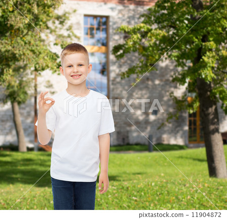 smiling little boy in white blank t-shirt 11904872