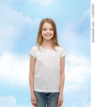 smiling little girl in white blank t-shirt 11905063
