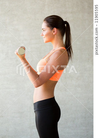 smiling woman with dumbbells in gym smiling woman with dumbbells in gym 11905595
