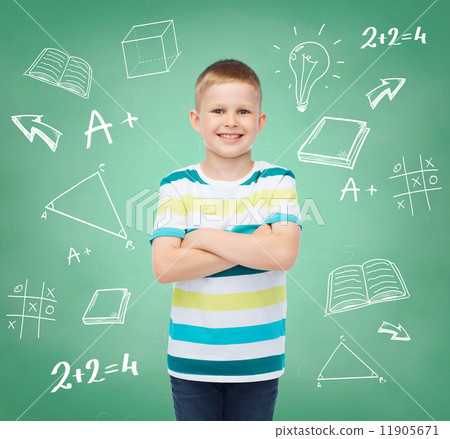 little boy in casual clothes with arms crossed 11905671