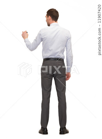 businessman or teacher with marker from back businessman or teacher with marker from back 11907420