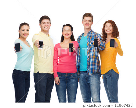 group of smiling teenagers with smartphones 11907423