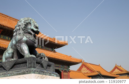 Bronze Guardian Lion Statue in the Forbidden City, Beijing, China Bronze Guardian Lion Statue in the Forbidden City, Beijing, China 11910977