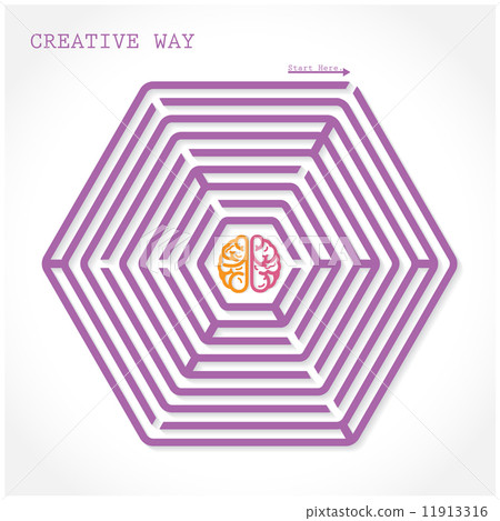 Creative brain symbol  in the middle of hexagonal maze 11913316
