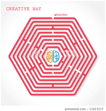 Creative hexagon maze way concept 11913317
