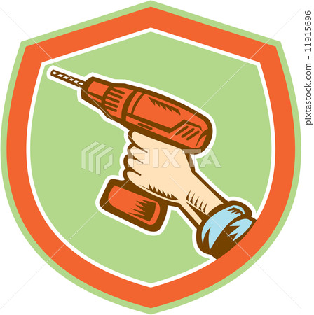 Handyman Hand Holding Cordless Drill Retro 11915696