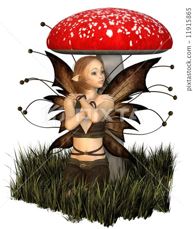 Pretty Fairy Sheltering Under a Toadstool 11915865