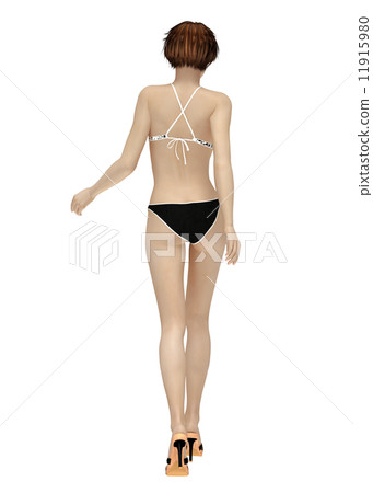 Walking swimsuit woman real 3DCG illustration material 11915980
