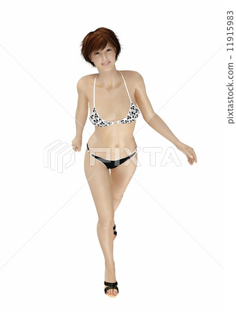 Walking swimsuit woman real 3DCG illustration material Walking swimsuit woman real 3DCG illustration material 11915983
