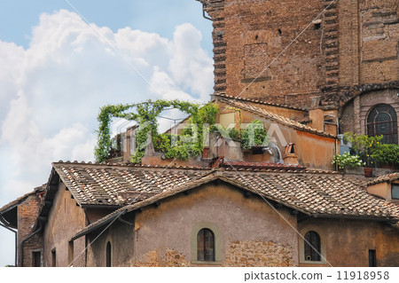 Picturesque Italian house with flowers on the terrace 11918958