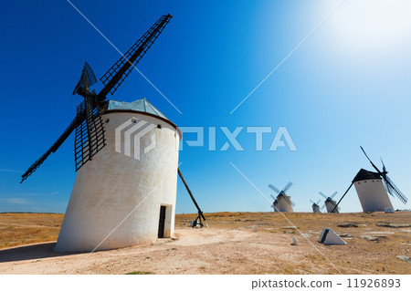 Wide angle shot of windmills in  La Mancha 11926893
