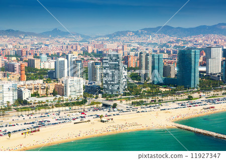 Aerial view of Barcelona from Mediterranean coast Aerial view of Barcelona from Mediterranean coast 11927347