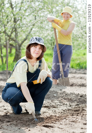 women works at garden in spring women works at garden in spring 11929319
