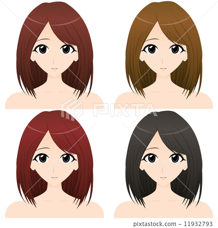 女性上身·前面圖4種不同顏色的頭髮顏色 女性上身·前面圖4種不同顏色的頭髮顏色 11932793