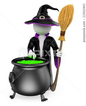 3D white people. Witch cooking a magical potion. Halloween 3D white people. Witch cooking a magical potion. Halloween 11932941
