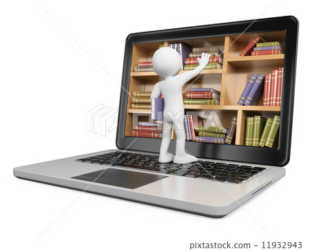 3D white people. New technologies. Digital Library concept. Lapt 3D white people. New technologies. Digital Library concept. Lapt 11932943