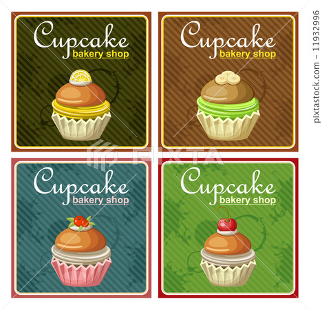Set of four vintage posters cupcake. 11932996