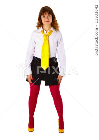 Young girl in red stockings and a yellow tie 11933642