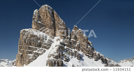 Dolomites huge panorama view in winter snow time 11934151