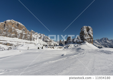 Dolomites huge panorama view in winter snow time 11934180