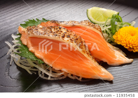 Grilled salmon with sashimi Japanese food 11935458