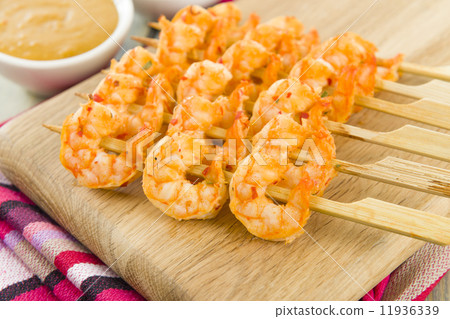 Sate Goong - Thai prawn satay with peanut sauce and ajat.  11936339