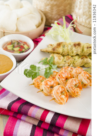 Sate Gai & Sate Goong - Thai chicken and prawn satays Sate Gai & Sate Goong - Thai chicken and prawn satays 11936342