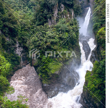 Pailon del Diablo - Mountain river and waterfall in the Andes. B 11936531