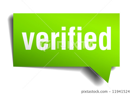 Verified green 3d realistic paper speech bubble isolated on white 11941524