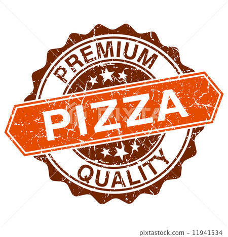 Pizza grungy stamp isolated on white background - Stock Illustration