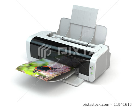 Color printer prints photo on white isolated background. 11941613