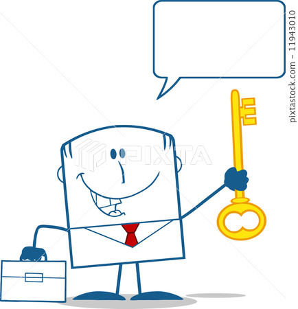 Businessman Holding A Golden Key Monochrome Cartoon Character With Speech Bubble 11943010