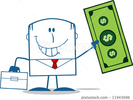 Lucky Businessman With Briefcase Holding A Dollar Bill Monochrome Lucky Businessman With Briefcase Holding A Dollar Bill Monochrome 11943096