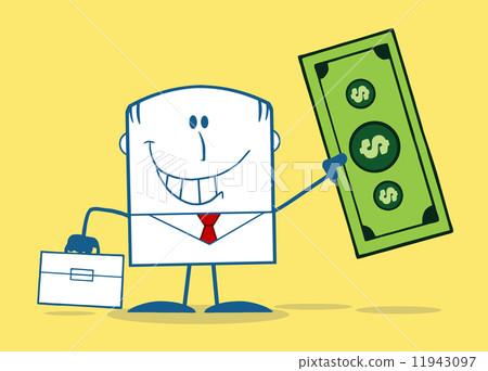 Lucky Businessman With Briefcase Holding A Dollar Bill Monochrome Character On Yellow Backgr 11943097
