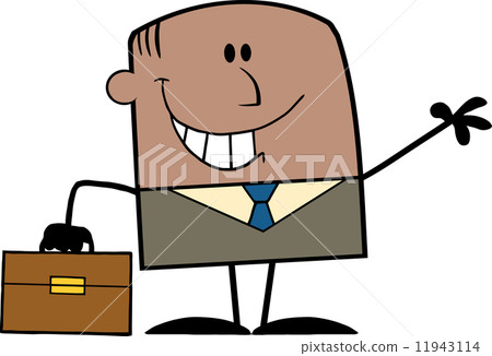 Smiling African American Businessman Character Waving Smiling African American Businessman Character Waving 11943114