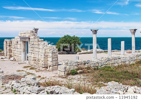 Ancient Greek basilica and marble columns in Chersonesus Taurica 11945192
