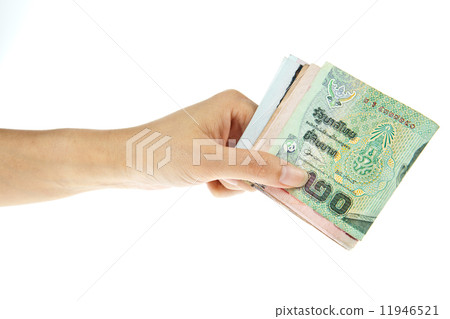 Thaibaht banknotes with hand isolated on white background 11946521