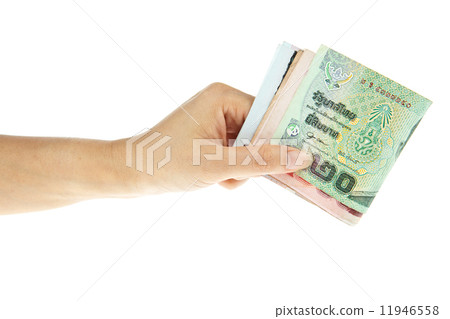 Thaibaht banknotes with hand isolated on white background 11946558
