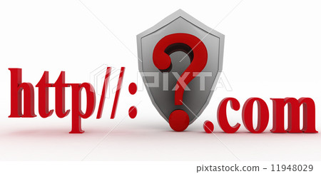 Shield and Guestion mark between http and dot com. Conception of protecting from unknown web- pages 11948029