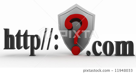 Shield and Guestion mark between http and dot com. Conception of protecting from unknown web- pages 11948033
