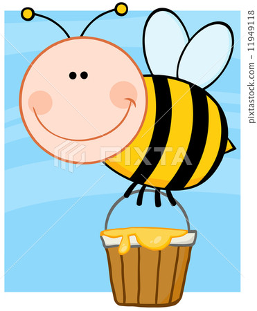 Happy Bee Flying With A Honey Bucket 11949118