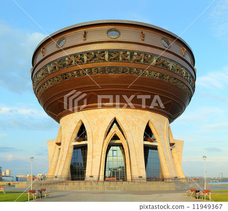 new wedding palace in sunset light in kazan 11949367