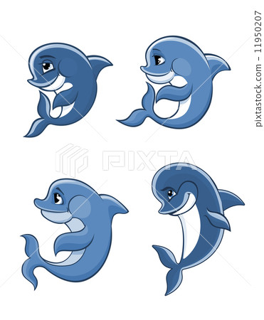 Cartoon dolphin calves set 11950207